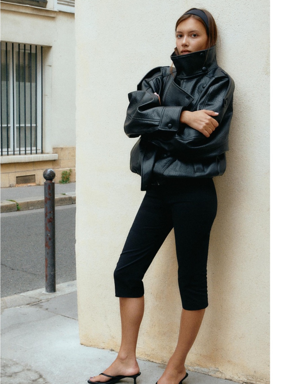 ZARA FAUX LEATHER FUNNEL NECK BIKER JACKET